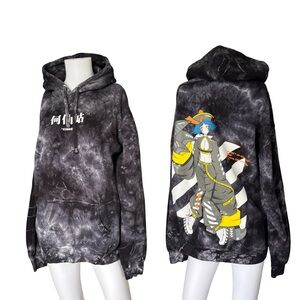 FOUREYES Zombie Hoodie Graphic Anime Print Gray Tie Dye Casual Size Medium